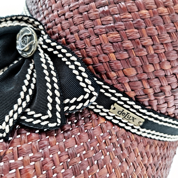 DELUX | woven paper bow detail cloche hat - Picture 2 of 9